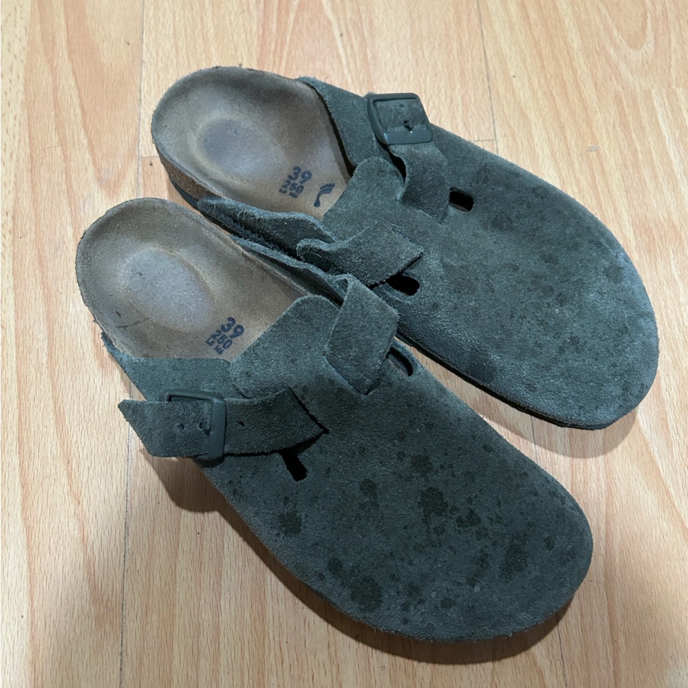 Birkenstock Boston Suede Leather Thyme Clogs